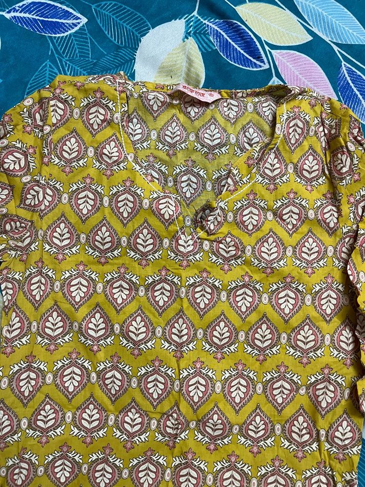 Yellow Printed Kurta