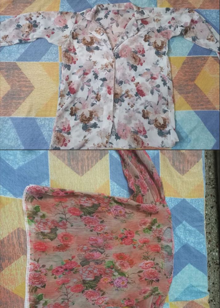 Floral Print Top &amp; Scarf Set