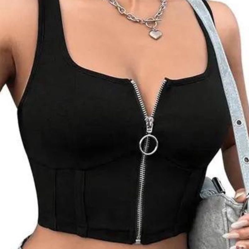 Black Zipper Corset Crop Top