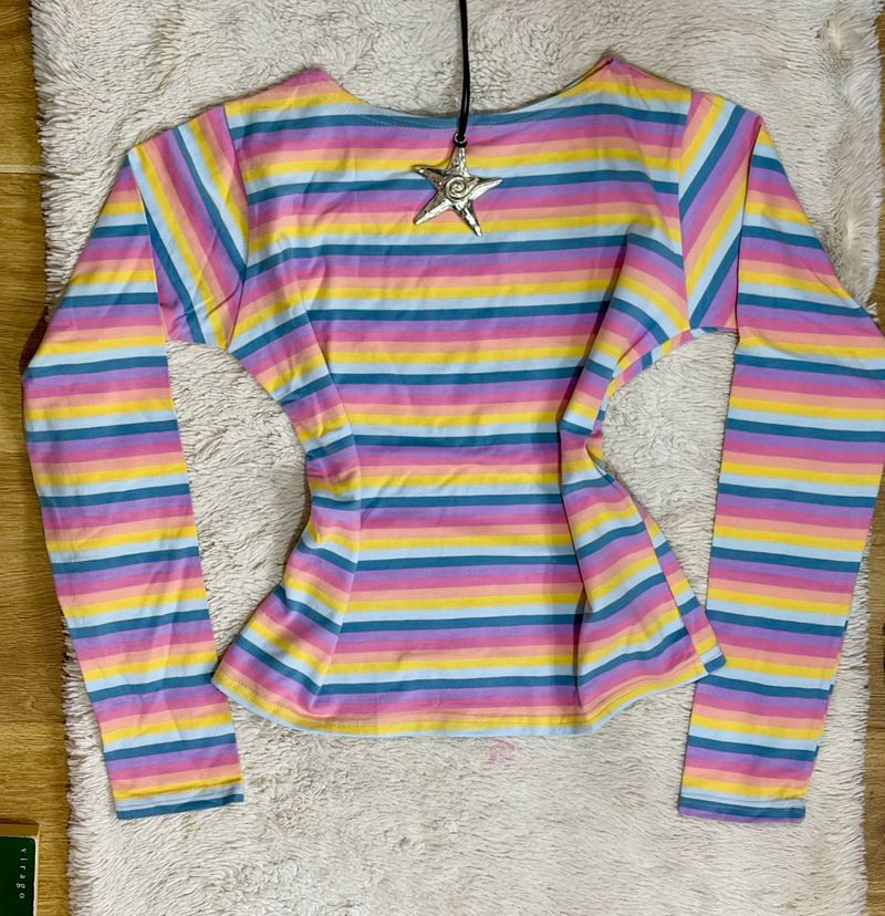Aesthetic Korean Rainbow Long Sleeve Top
