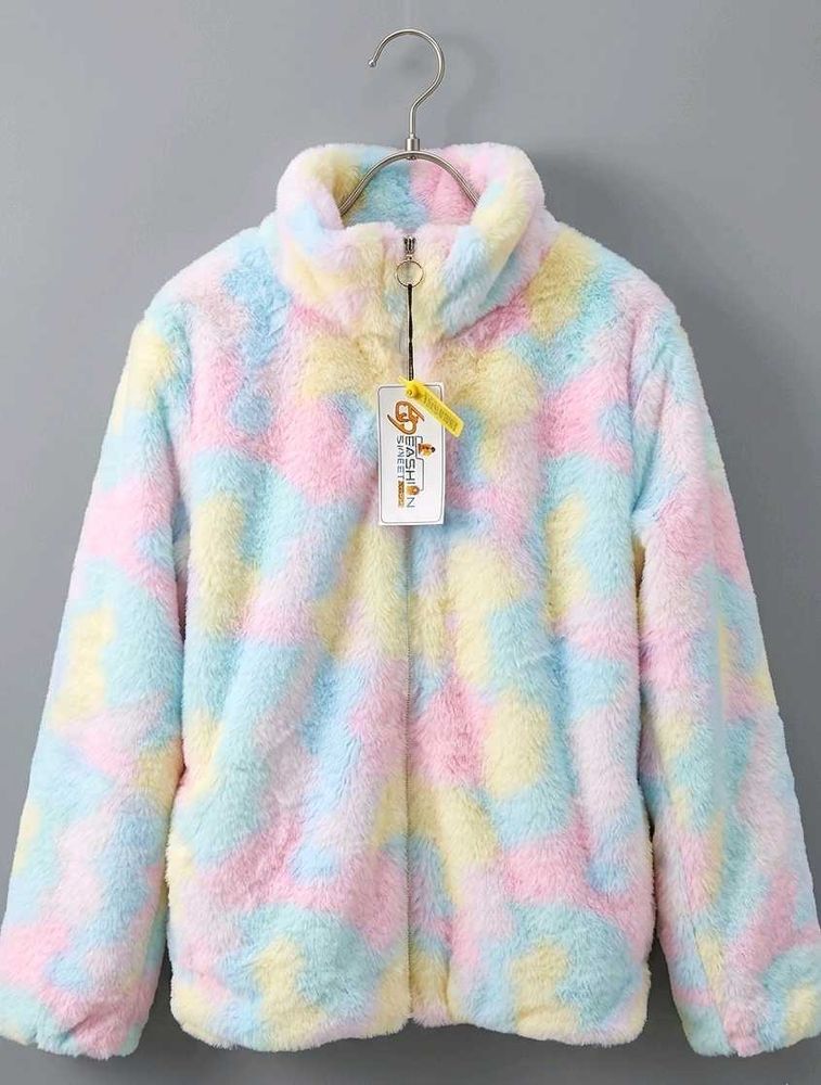 Pastel Faux Fur Zip-Up Jacket