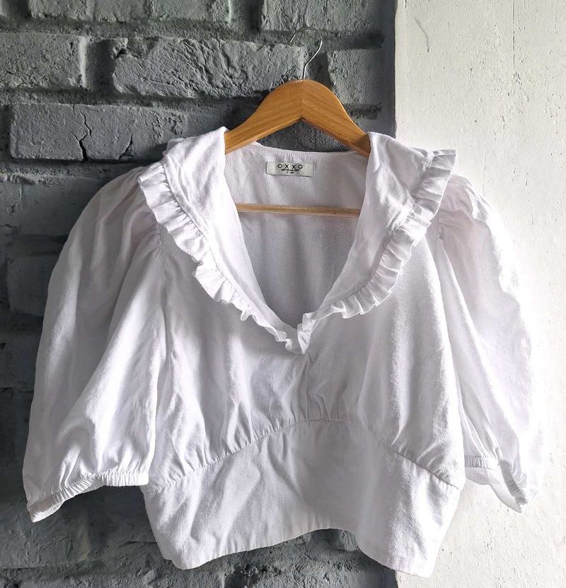 Korean style  White Ruffle Blouse