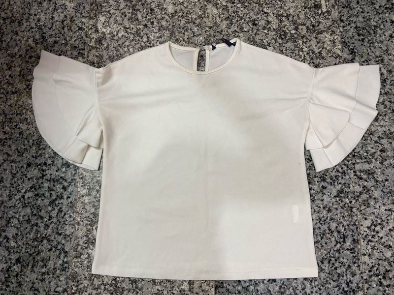 Chic White Ruffled Sleeve Top