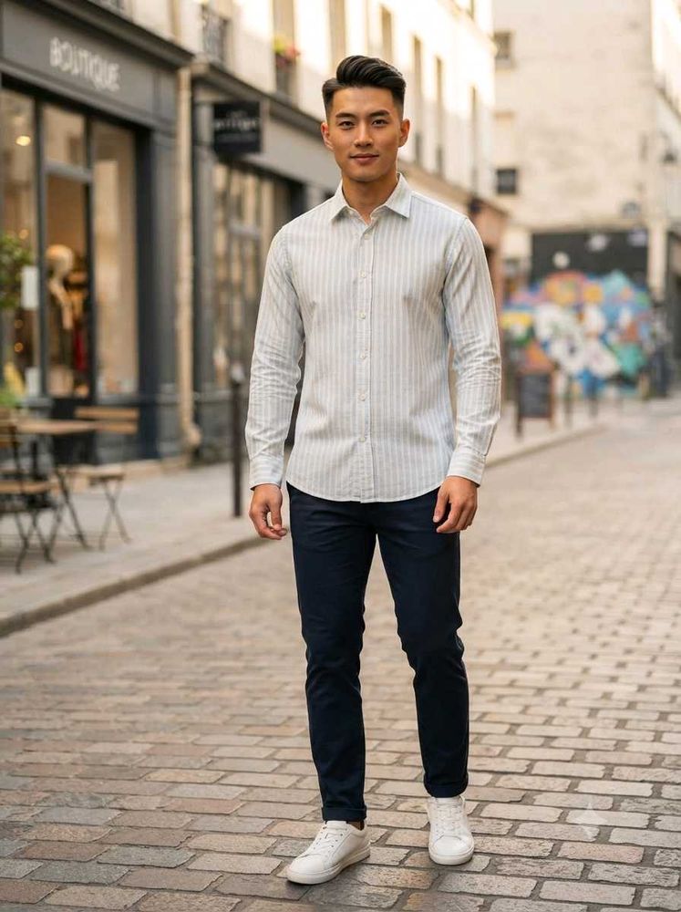 Men’s Light Blue &amp; White Vertical Striped