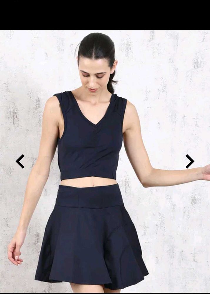 Navy Blue Crop Top and Skirt Set