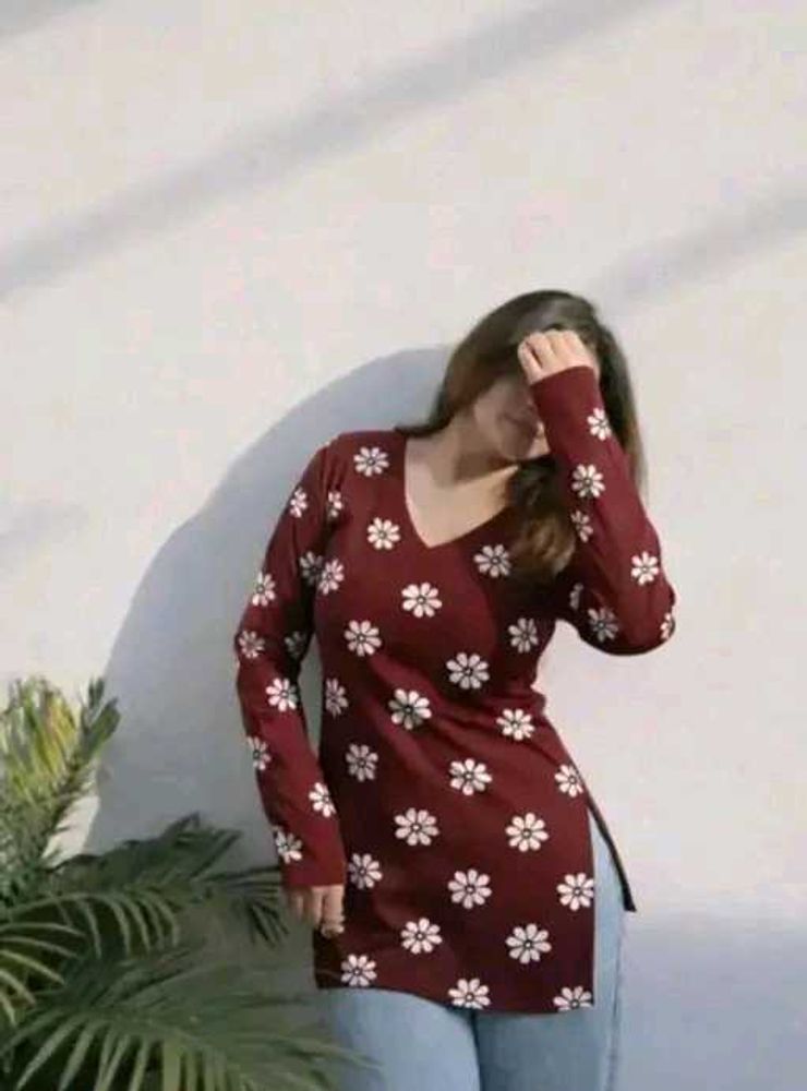 Maroon Floral Tunic Top