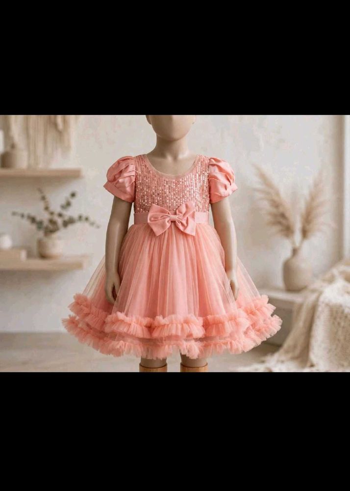 Sparkling Peach Tulle Party Dress