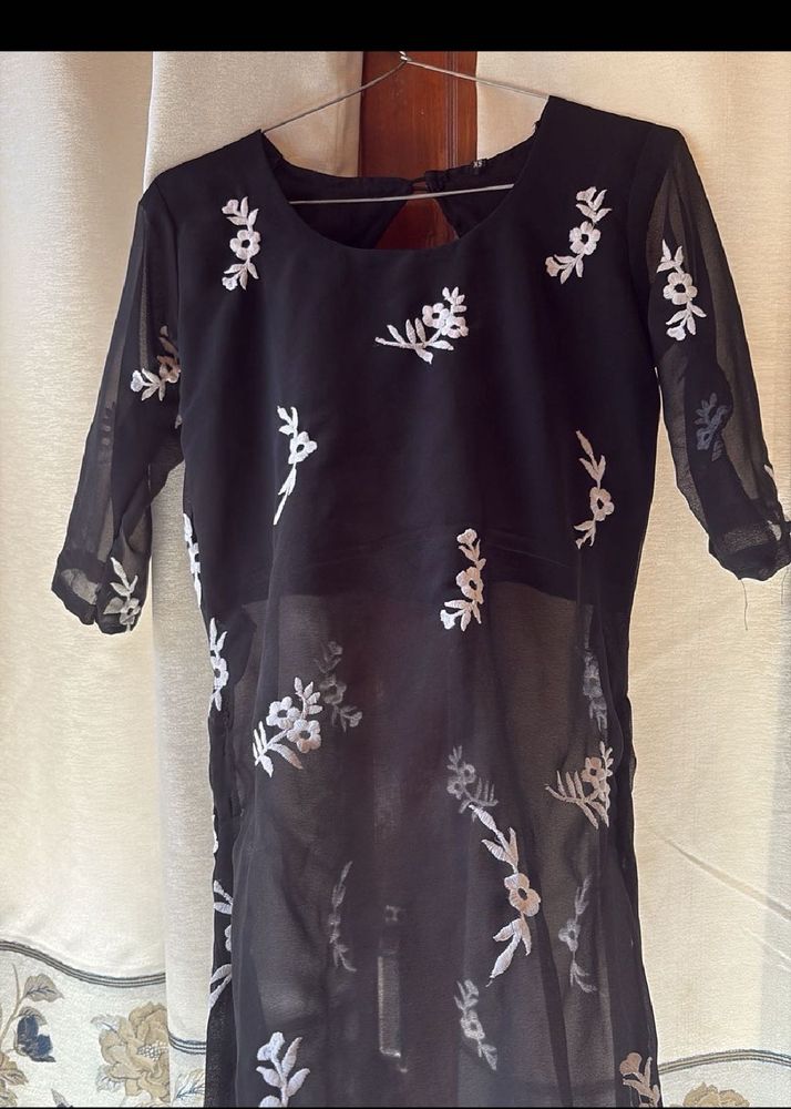 Black Kurta with White Embroidery