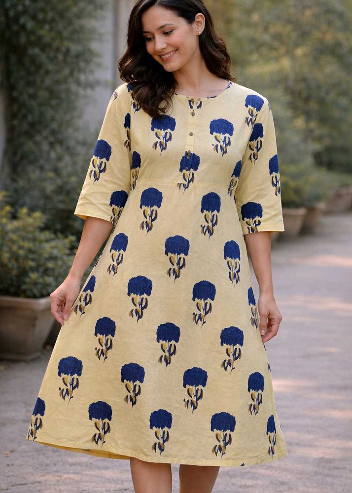 🟥Boho Yellow Floral Midi Dress