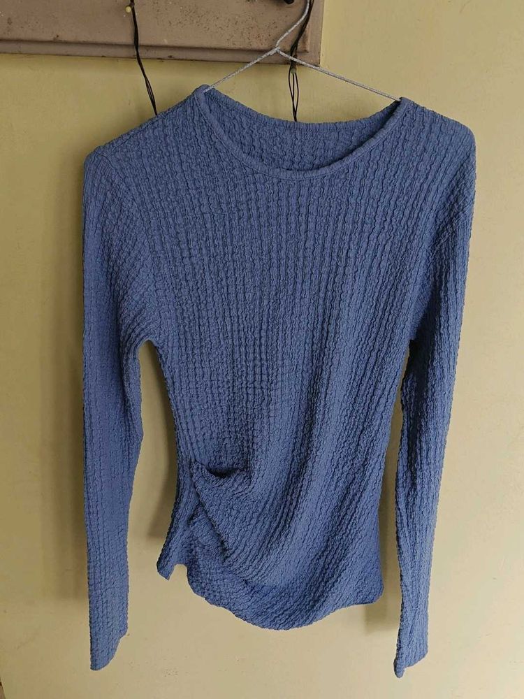 Textured Blue Long Sleeve Top