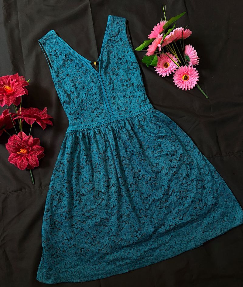 Teal Lace V-Neck Dress
