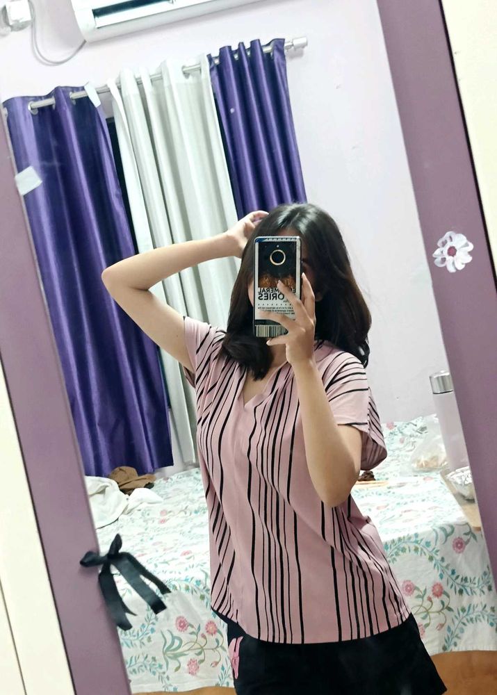 Pink Striped V-Neck Top