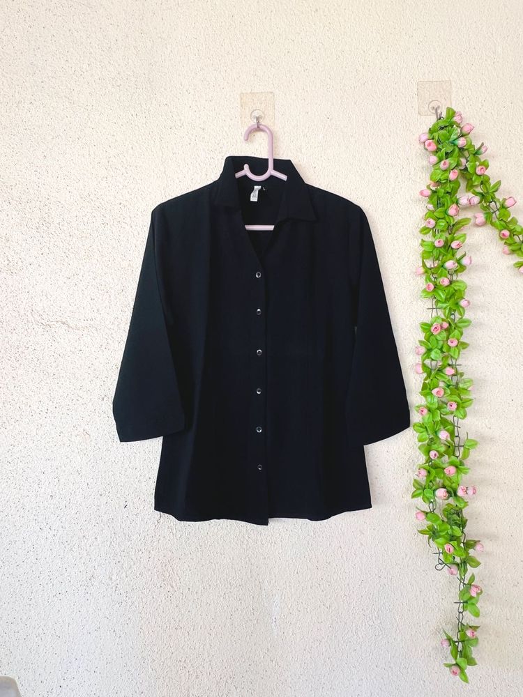 Classic Black Collared Button-Up Shirt