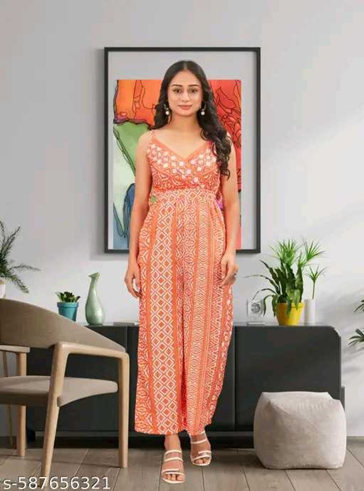 Orange Printed Jumpsuit for Women