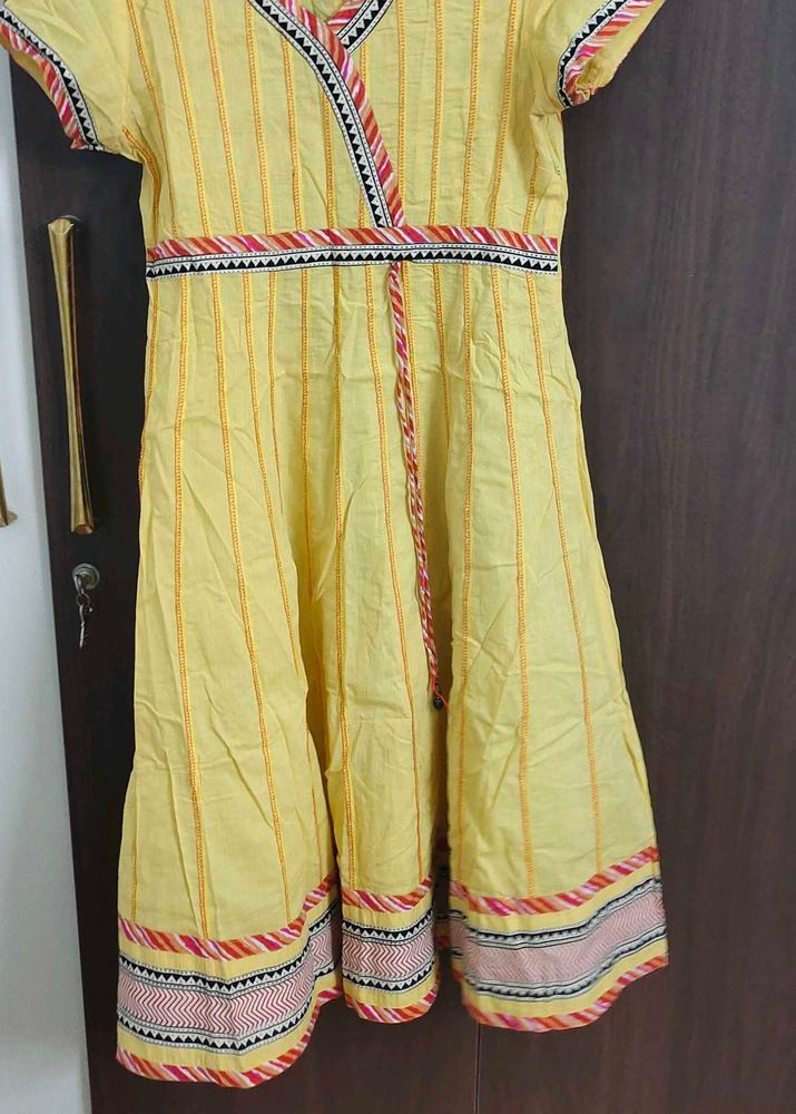 pure cotton Yellow Striped Anarkali Kurta