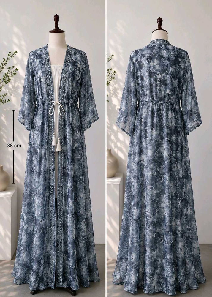 Elegant Blue Tie-Dye Maxi Dress/Robe
