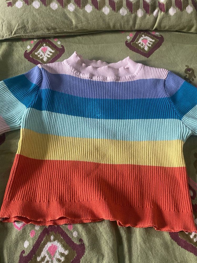 Rainbow Striped Knit Top