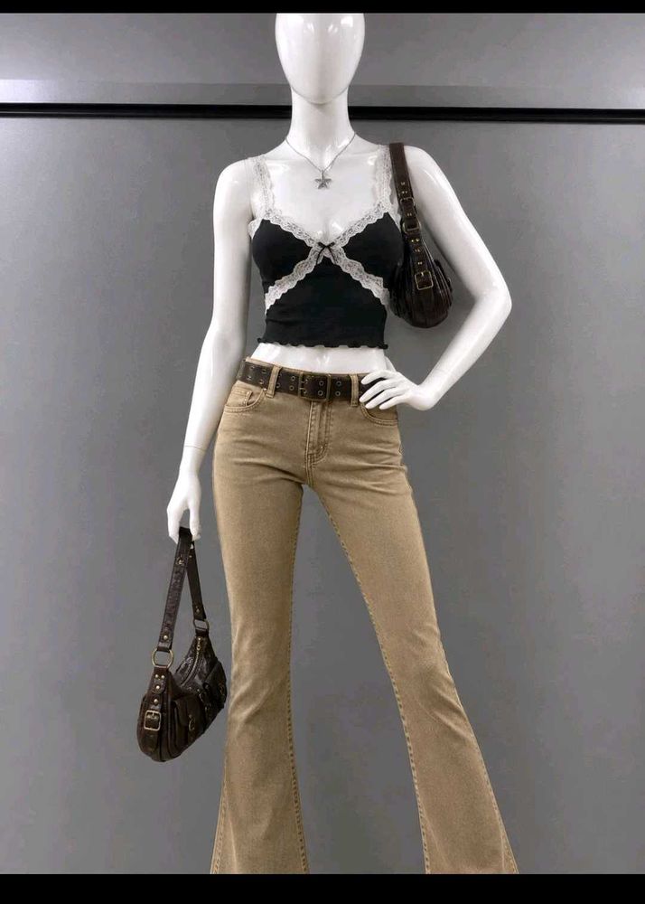 Black Lace Trim Cami Top