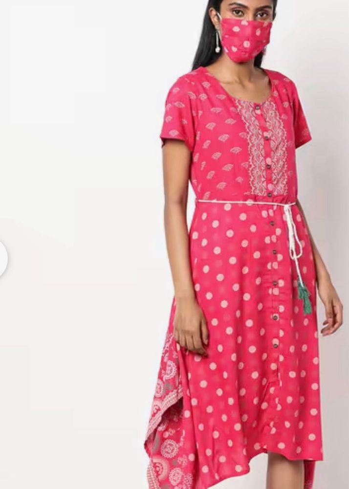 Elegant Pink Printed A-Line Kurta Dress