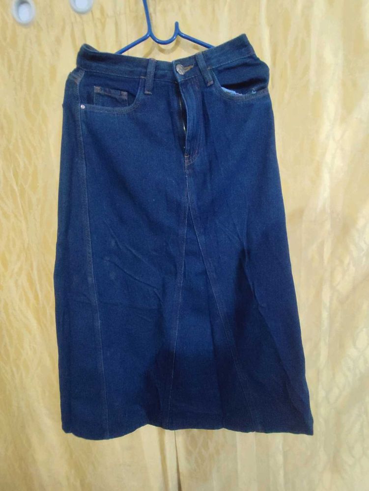 Classic Blue Denim Midi Skirt