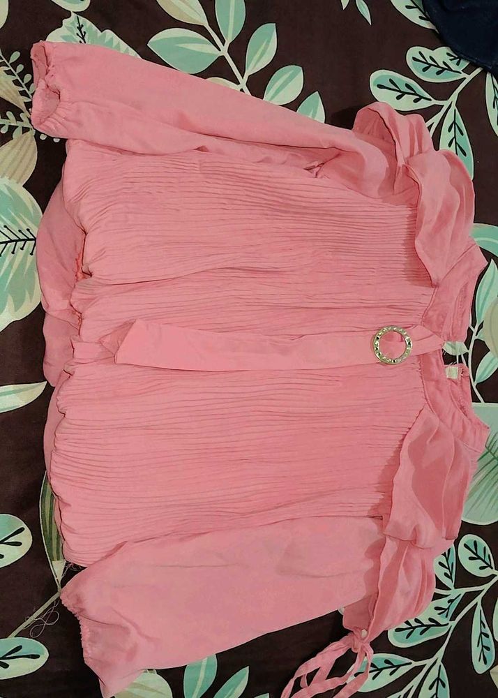 Elegant Pink Pleated Blouse