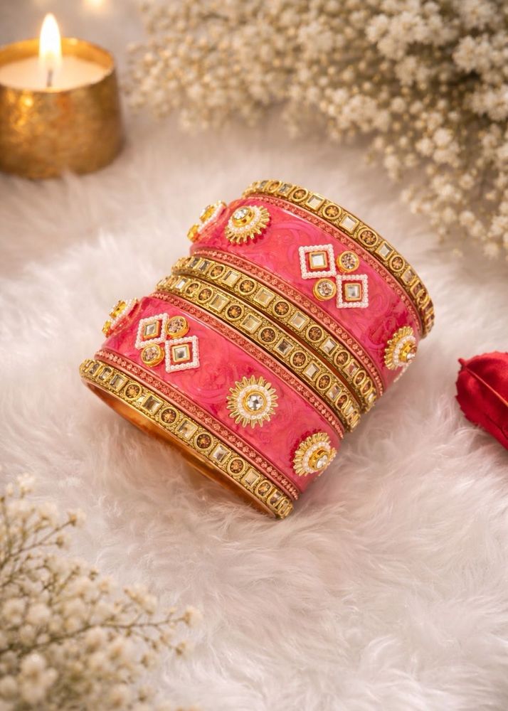 Elegant Pink Bangle Set ( size - 2.6)