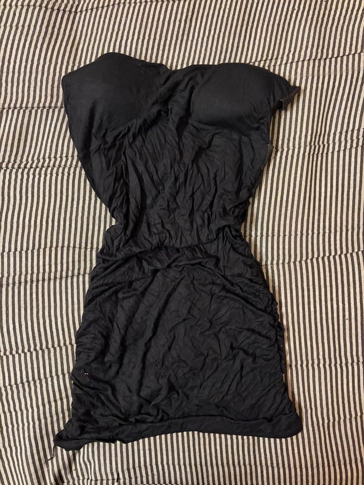 Black Strapless Ruched Dress