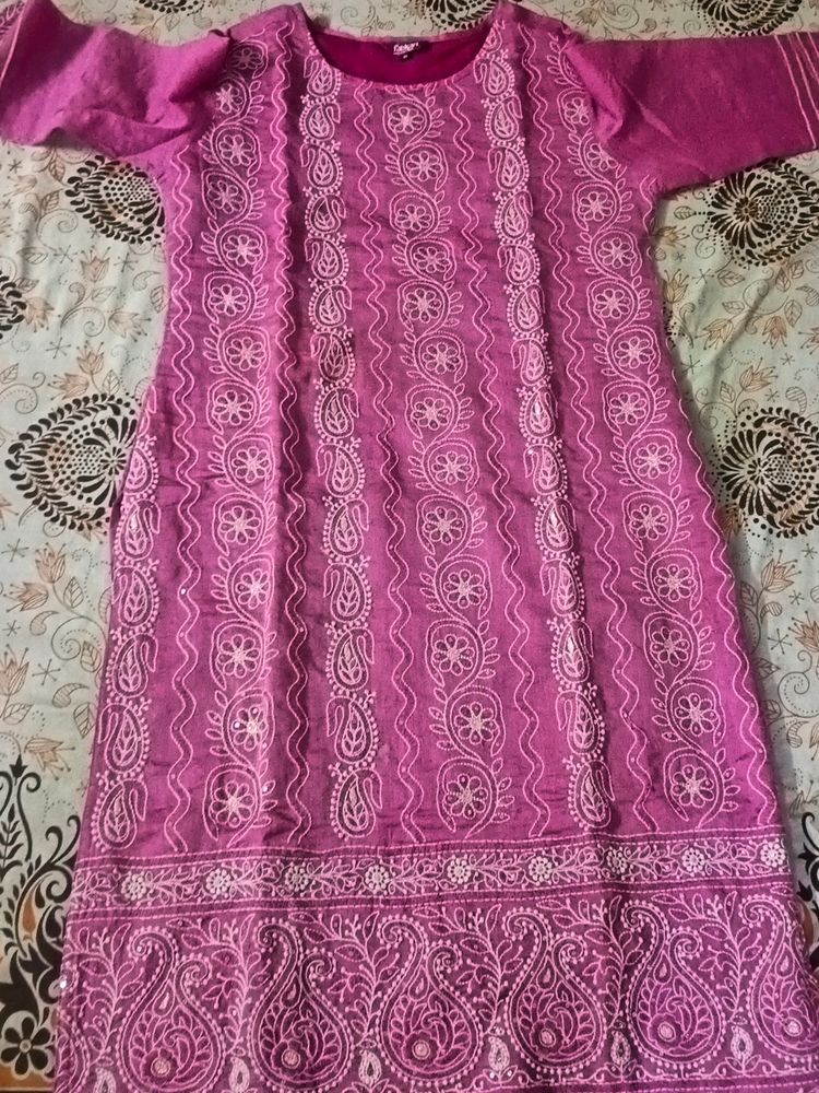 Size Xl Pink Thread Beautiful Embroidered Kurta