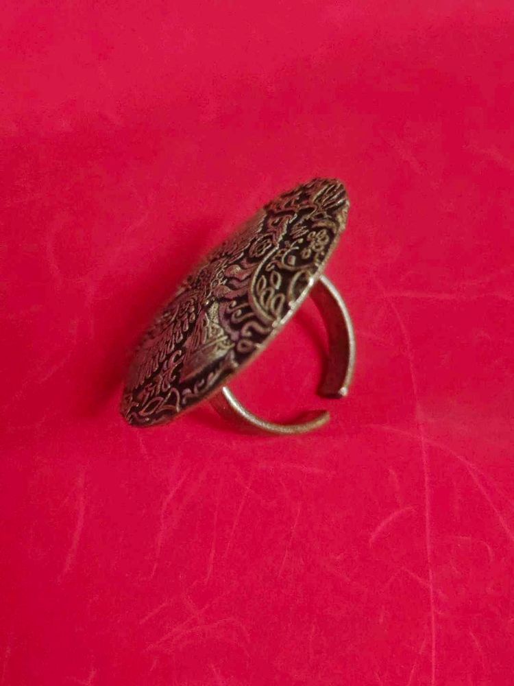 Ornate Silver-tone BOHO Ring with Phoenix Motif