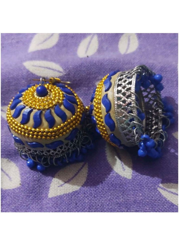 Big Jhumki In Blue And Gold