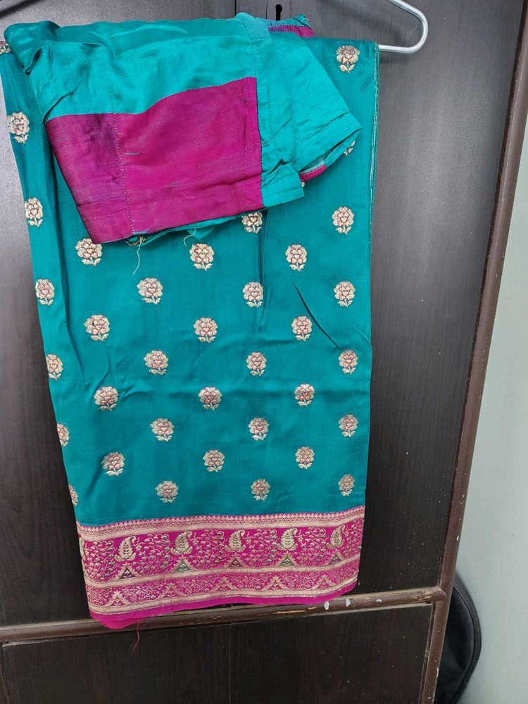 Elegant Teal &amp; Pink Saree