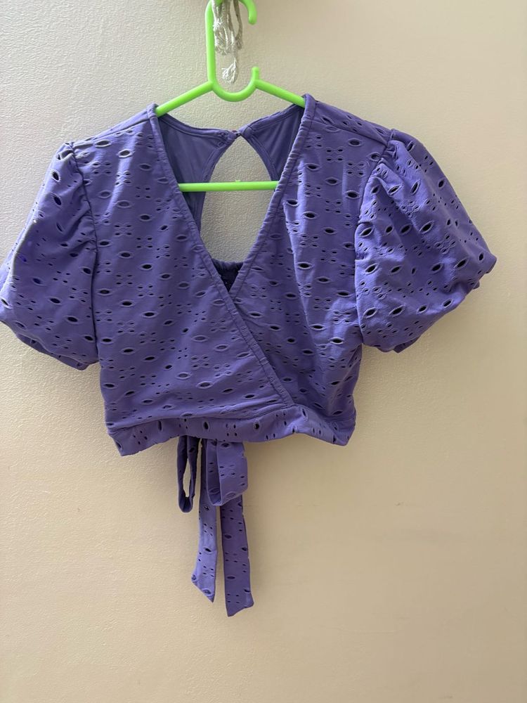Purple Eyelet Wrap Crop Top