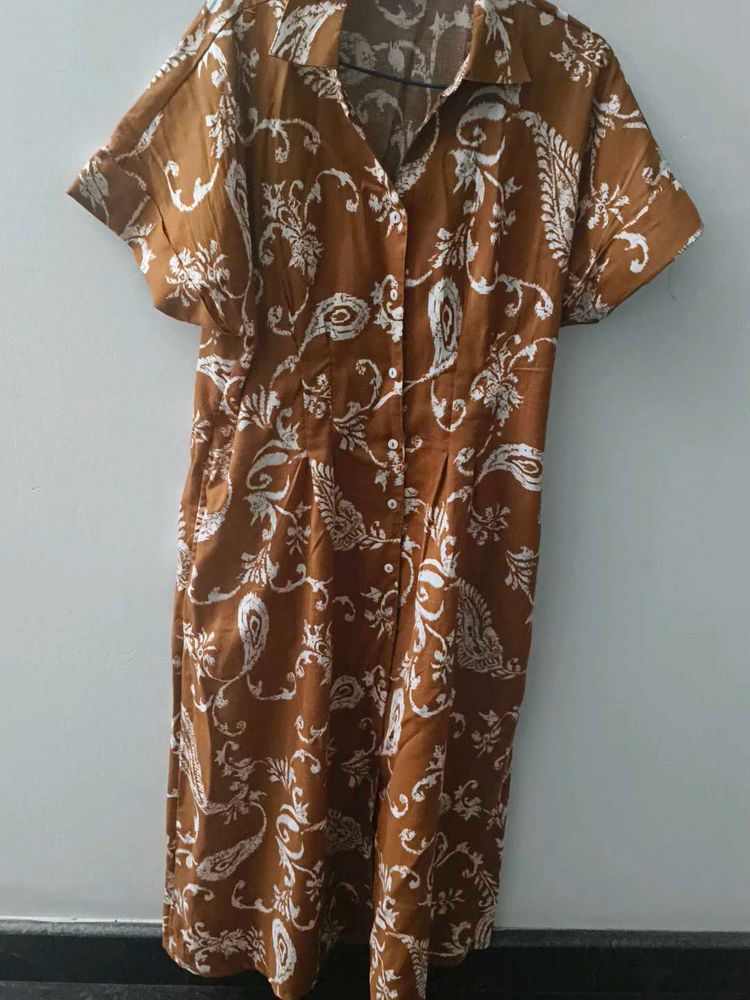 Brown Floral Print Shirt Dress