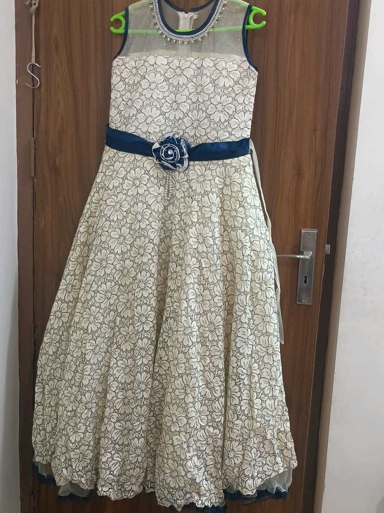 Elegant Floral Gown with Embellished Neckline