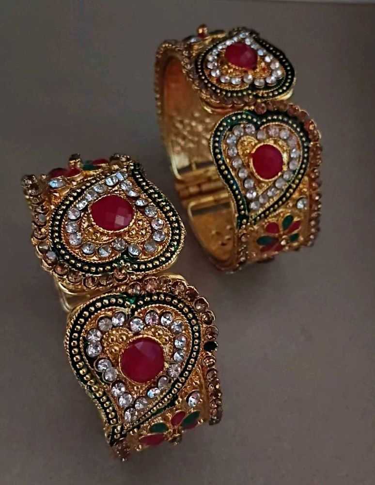 Gold-Tone Ruby &amp; Crystal Bangle Set