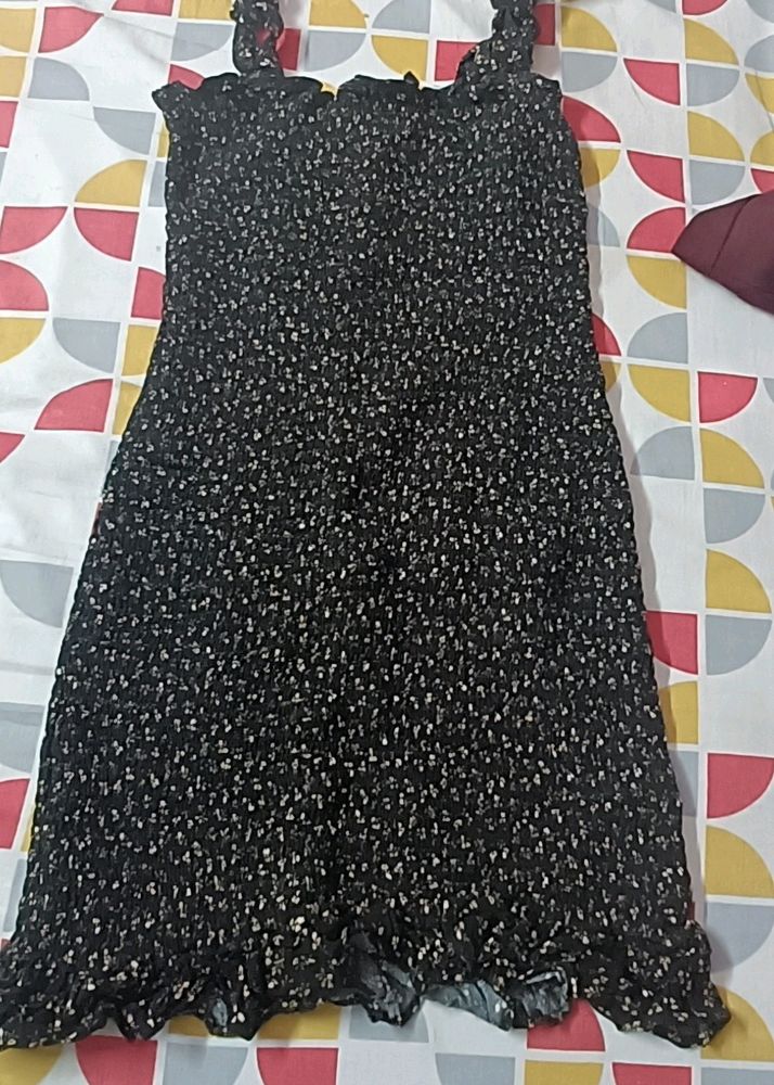 Black Floral Dress + Light Pink Crop Top