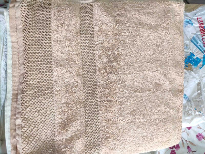 Soft Cotton Beige Towel With Golden Embroidery