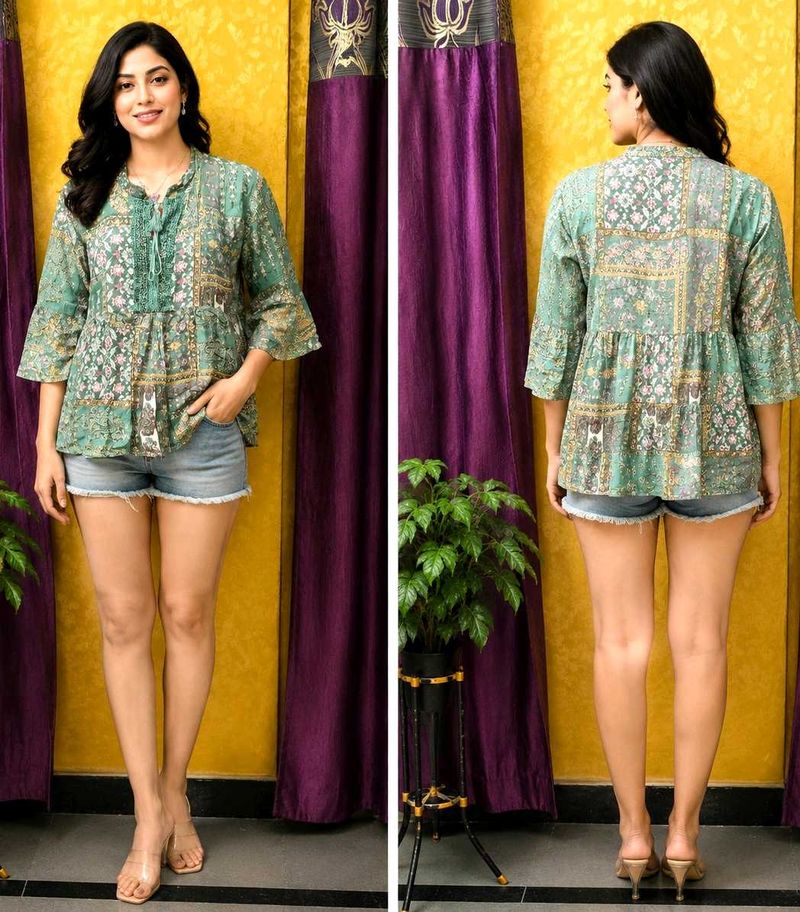 🇬🇧Girls Top Bohemian Print Peplum western Latest