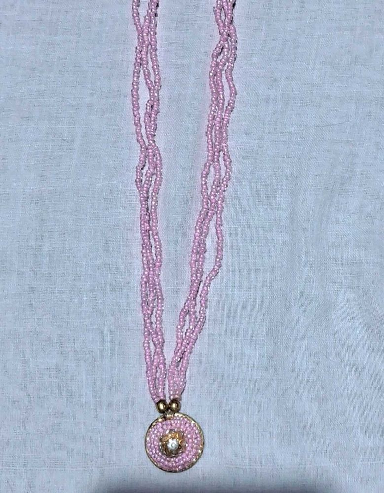 Pink Beaded Necklace with Pendant