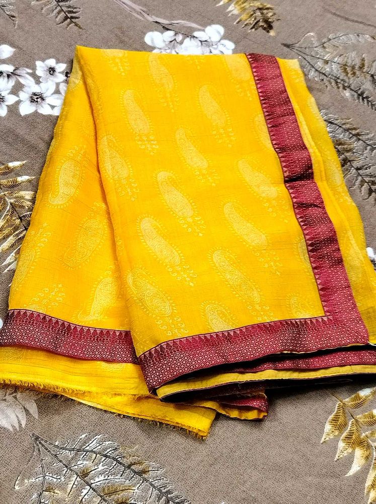 RED BORDERED YELLOW SAREE