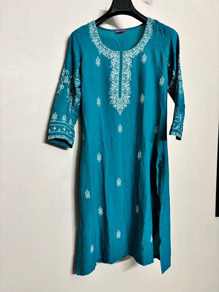 Teal Embroidered Kurta