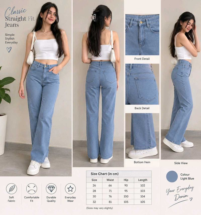 Classic Straight Fit Light Blue Denim Jeans