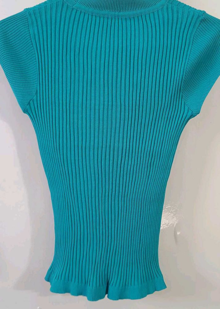 Ribbed Teal Short Sleeve Top