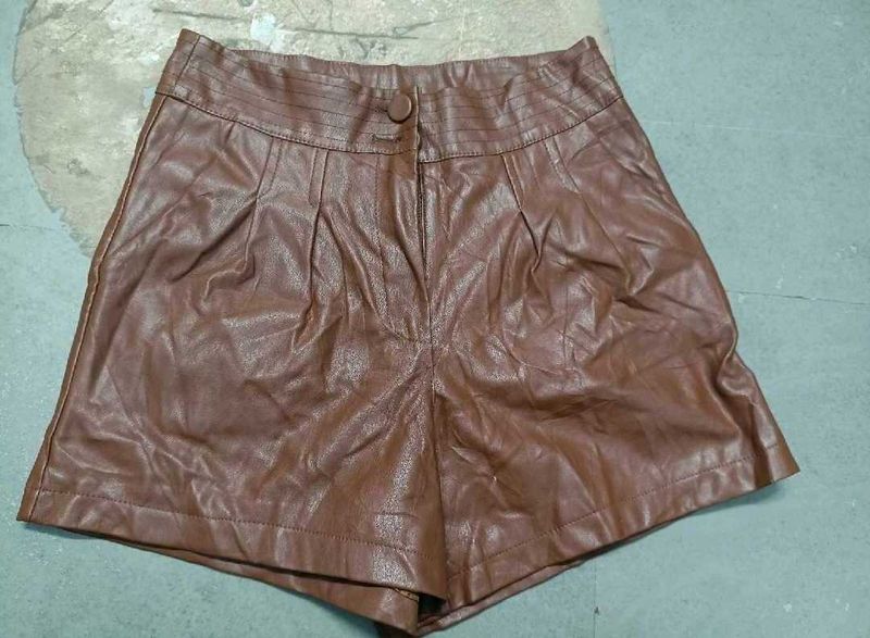 Brown Faux Leather Shorts