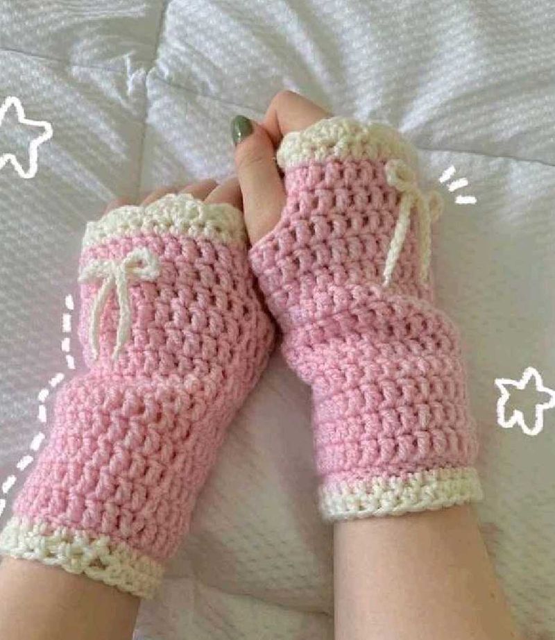 Cute Pink Crochet Fingerless Gloves