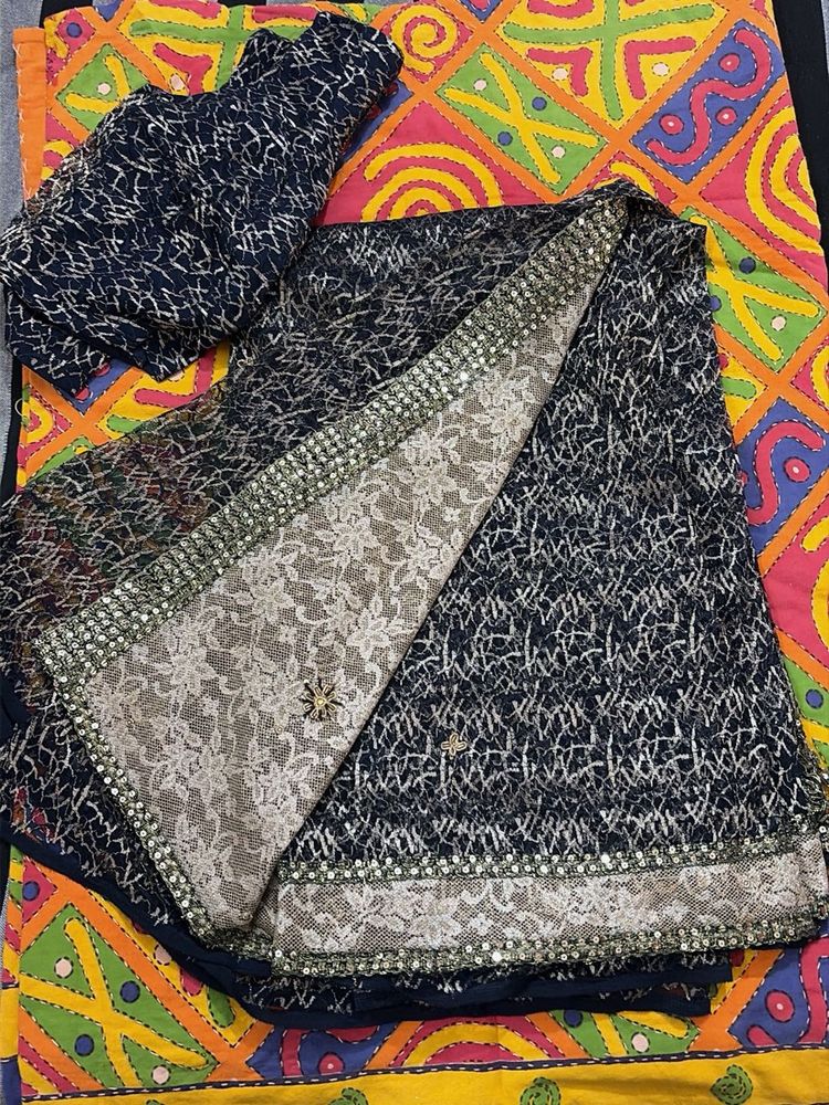 Designer Navy Blue Saree with Blouse