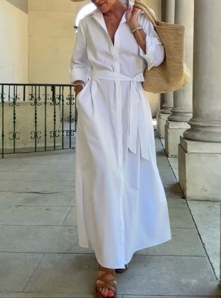 Chic White Button-Down Maxi Dress