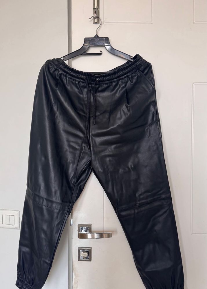 Stylish Black Leather Joggers