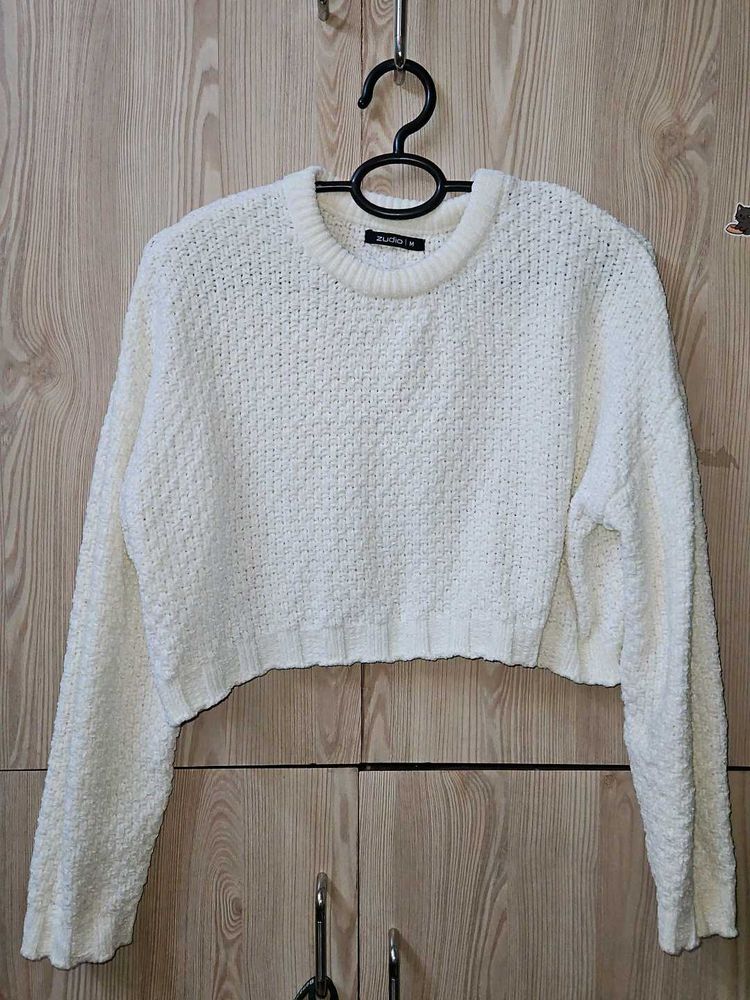 Zudio Cream Textured Cropped Sweater