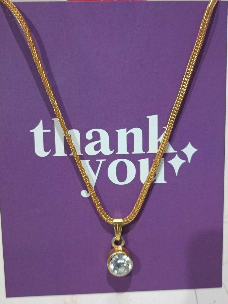 Gold-Tone Chain Necklace with Crystal Pendant